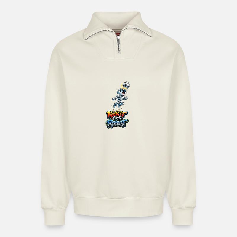 Header Robot - Relaxed Unisex Organic Half Zip Sweatshirt – by SPREAD - off white
