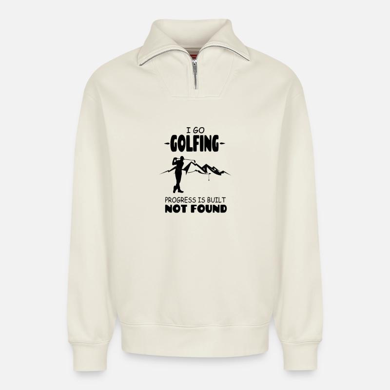 I_Go_Golfing_Progress_Is_Build_Not_Found - Relaxed Unisex Organic Half Zip Sweatshirt – von SPREAD - Naturweiß