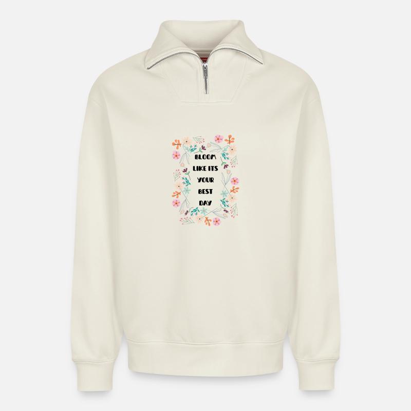 Pastellblumenkranz - Relaxed Unisex Organic Half Zip Sweatshirt – von SPREAD - Naturweiß