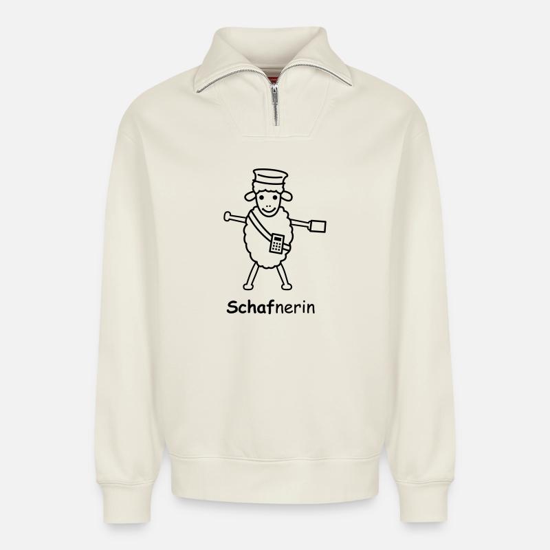 TIB_Schaf-nerin - Relaxed Unisex Organic Half Zip Sweatshirt – von SPREAD - Naturweiß