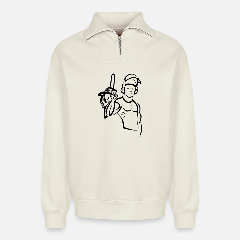 Élagueur à la tronçonneuse - Sweat unisexe décontracté en coton biologique à demi-zip – de SPREAD - blanc cassé