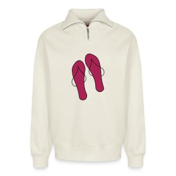 flip flops - Relaxed Unisex Organic Half Zip Sweatshirt – by SPREAD - off white - Front