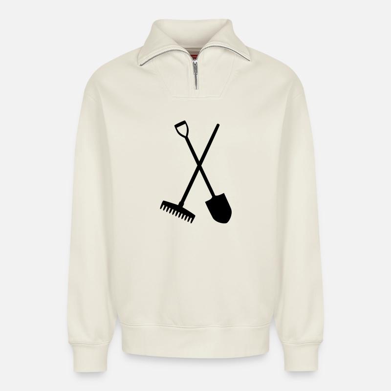 Râteau & Pelles - Sweat unisexe décontracté en coton biologique à demi-zip – de SPREAD - blanc cassé