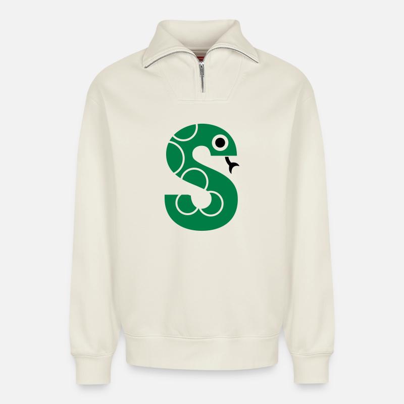 Lettre s - Sweat unisexe décontracté en coton biologique à demi-zip – de SPREAD - blanc cassé