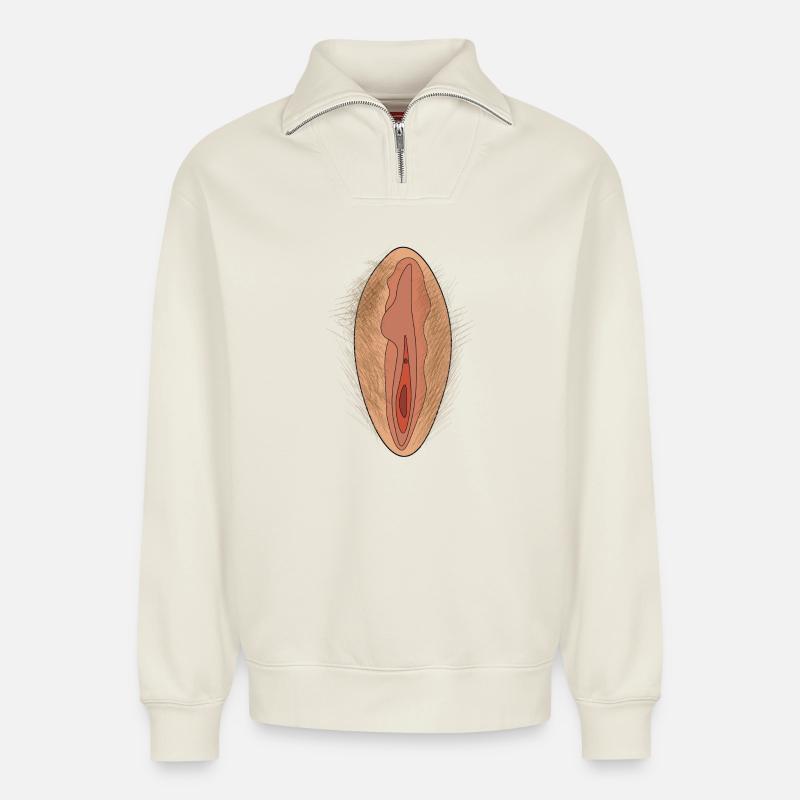 K-18 print - Relaxed Unisex Organic Half Zip Sweatshirt – by SPREAD - off white