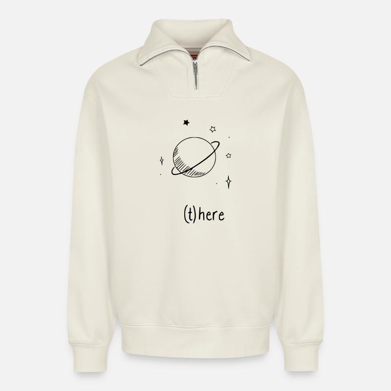 Universe - Relaxed Unisex Organic Half Zip Sweatshirt – by SPREAD - off white