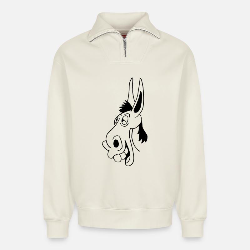 Schwarzer Esel - Relaxed Unisex Organic Half Zip Sweatshirt – von SPREAD - Naturweiß
