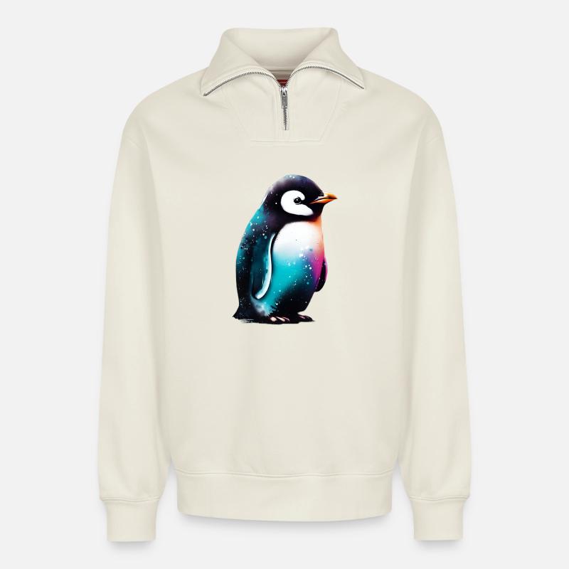 Pinguin - Relaxed Unisex Organic Half Zip Sweatshirt – von SPREAD - Naturweiß