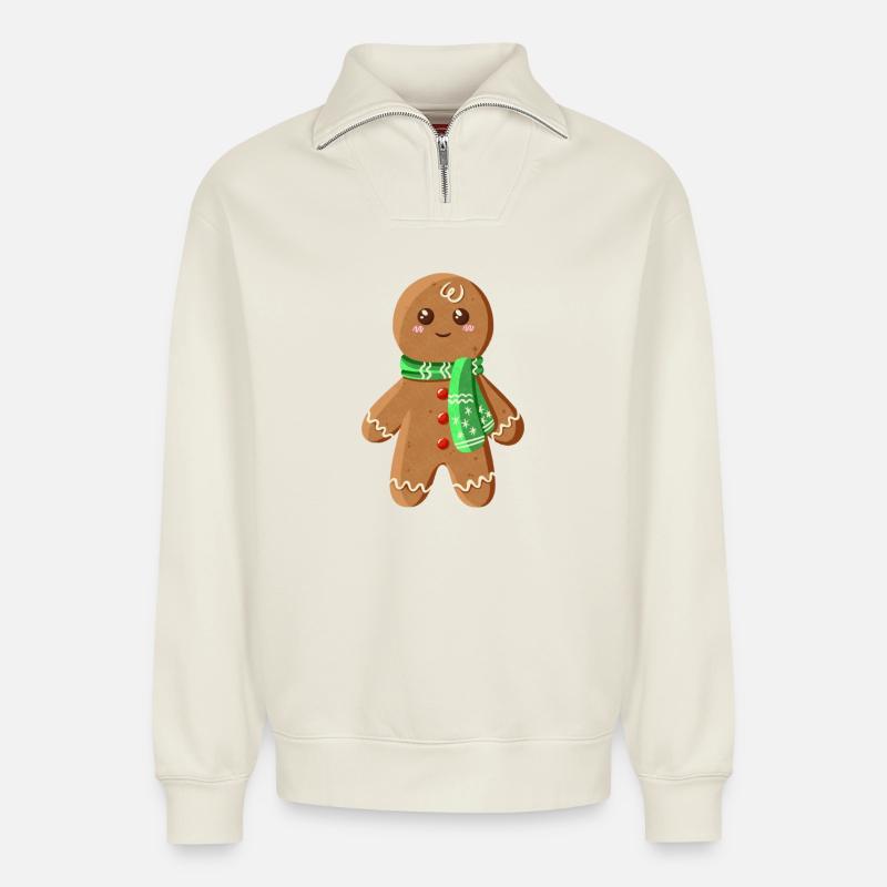 Süßer Lebkuchenmann - Relaxed Unisex Organic Half Zip Sweatshirt – von SPREAD - Naturweiß