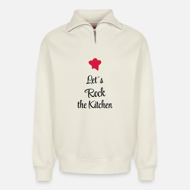 Vibrons la cuisine - Sweat unisexe décontracté en coton biologique à demi-zip – de SPREAD - blanc cassé