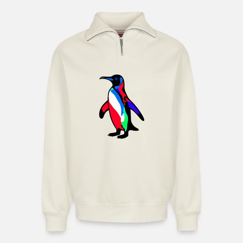 Pinguin - Relaxed Unisex Organic Half Zip Sweatshirt – von SPREAD - Naturweiß