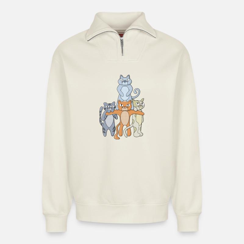 Die großartigen Katzen - Relaxed Unisex Organic Half Zip Sweatshirt – von SPREAD - Naturweiß
