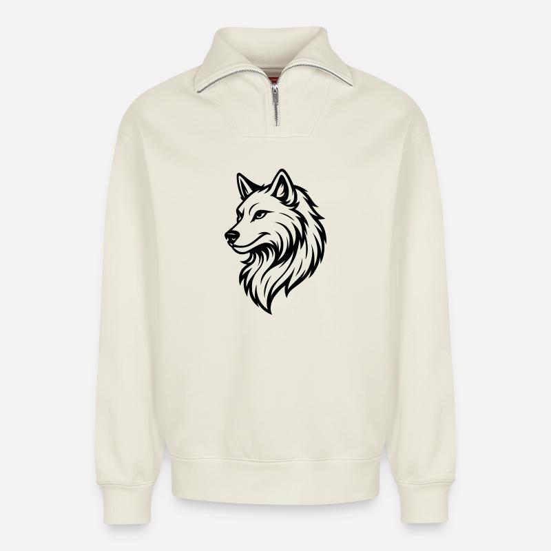 Silhouette de loup - Sweat unisexe décontracté en coton biologique à demi-zip – de SPREAD - blanc cassé