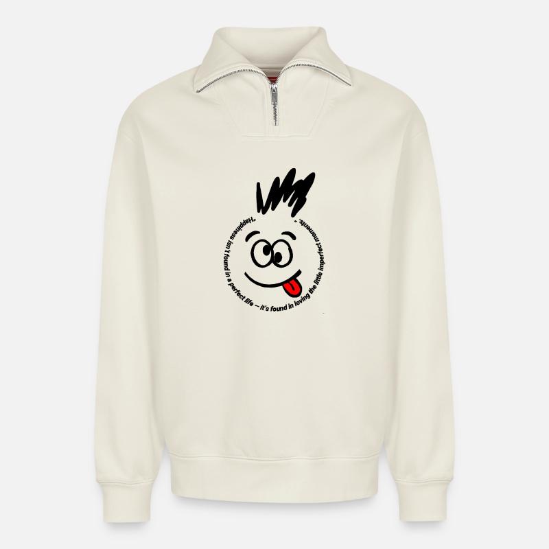 Quoty - Relaxed Unisex Organic Half Zip Sweatshirt – von SPREAD - Naturweiß