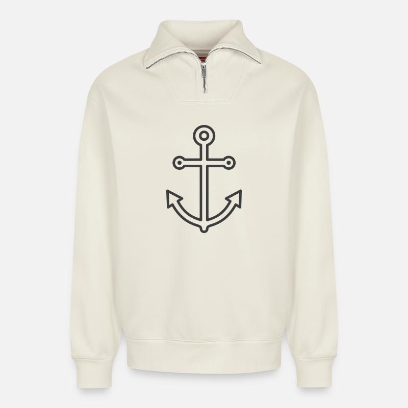 Nautische Ankerlinie Kunst Design - Relaxed Unisex Organic Half Zip Sweatshirt – von SPREAD - Naturweiß