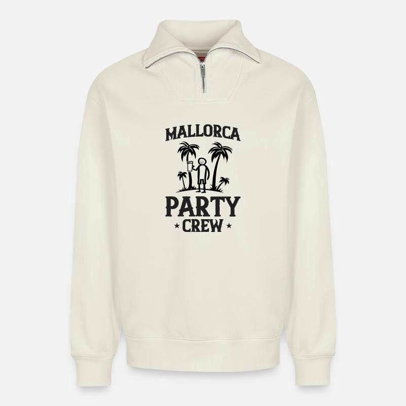 Mallorca Party Crew - Relaxed Unisex Organic Half Zip Sweatshirt – von SPREAD - Naturweiß