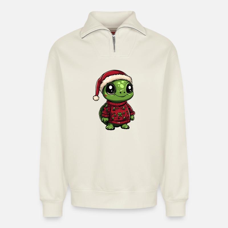 Schildkröte Weihnachten - Relaxed Unisex Organic Half Zip Sweatshirt – von SPREAD - Naturweiß