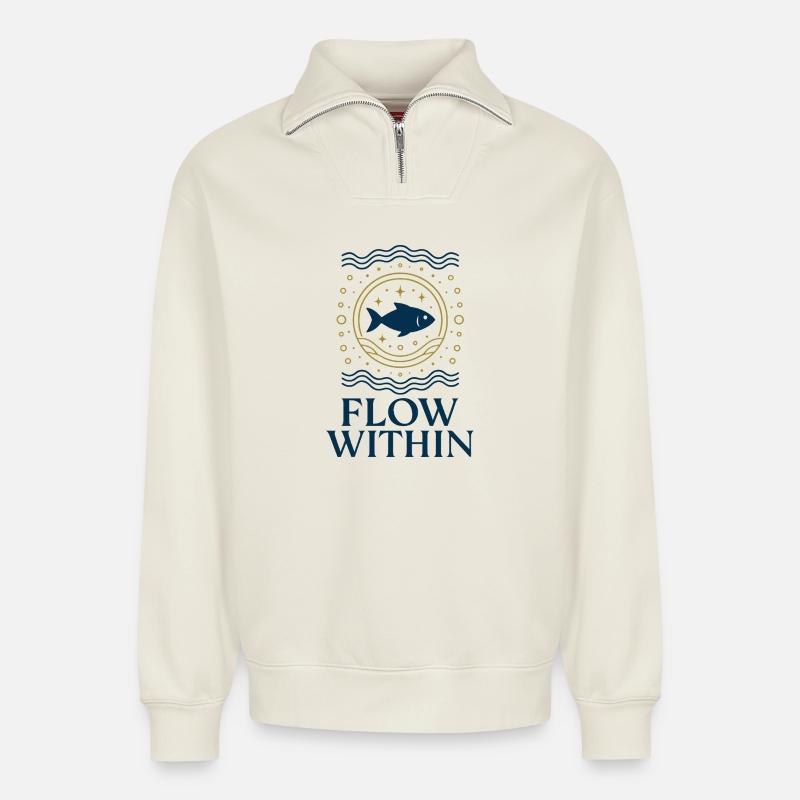 Flow Within - Relaxed Unisex Organic Half Zip Sweatshirt – by SPREAD - off white