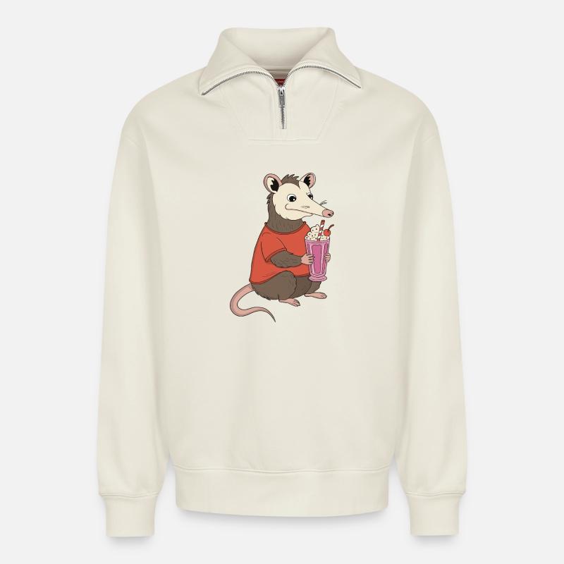 Opossum-Milchshake-Delight - Relaxed Unisex Organic Half Zip Sweatshirt – von SPREAD - Naturweiß