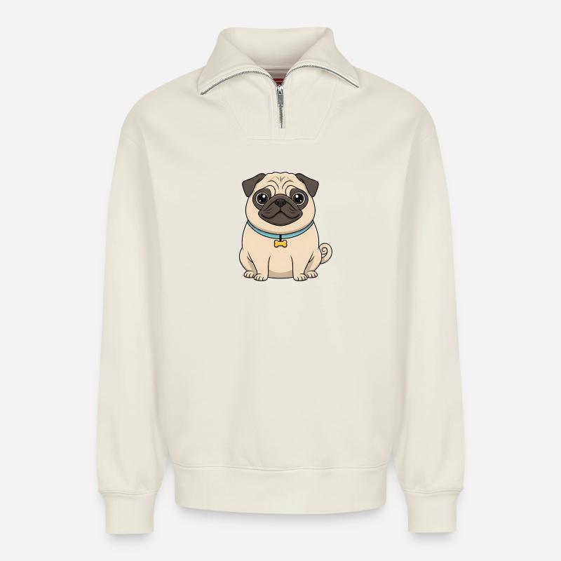 Süßer Mops - Relaxed Unisex Organic Half Zip Sweatshirt – von SPREAD - Naturweiß