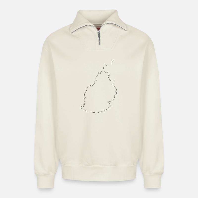 Mauritius outline map - Relaxed Unisex Organic Half Zip Sweatshirt – by SPREAD - off white