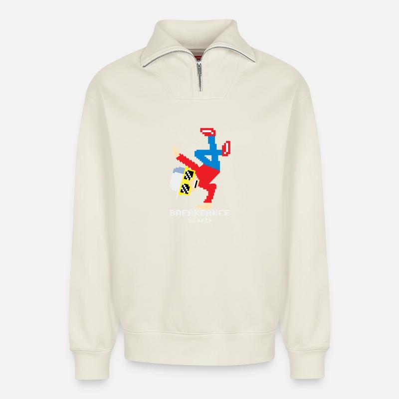 Breakdance B-Boy  - Relaxed Unisex Organic Half Zip Sweatshirt – von SPREAD - Naturweiß