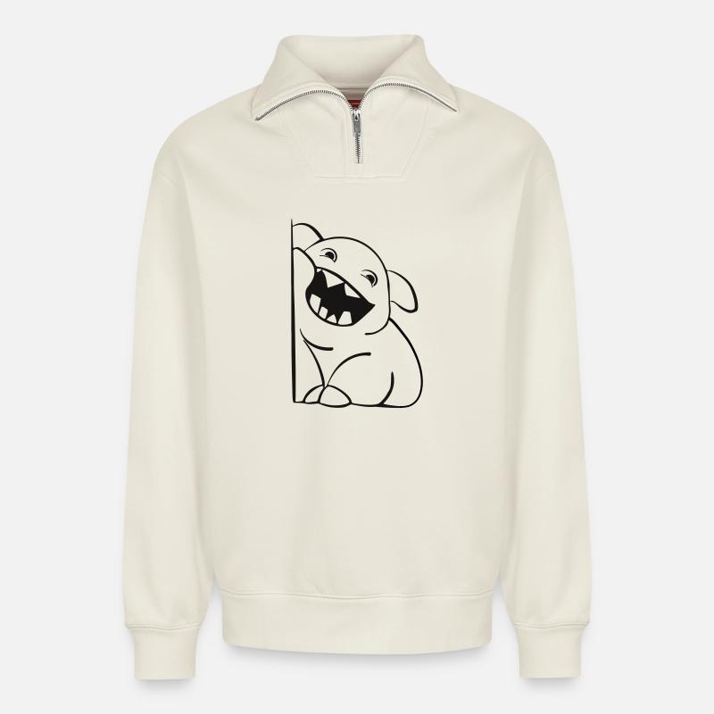 Süßes Monsterchen - Relaxed Unisex Organic Half Zip Sweatshirt – von SPREAD - Naturweiß