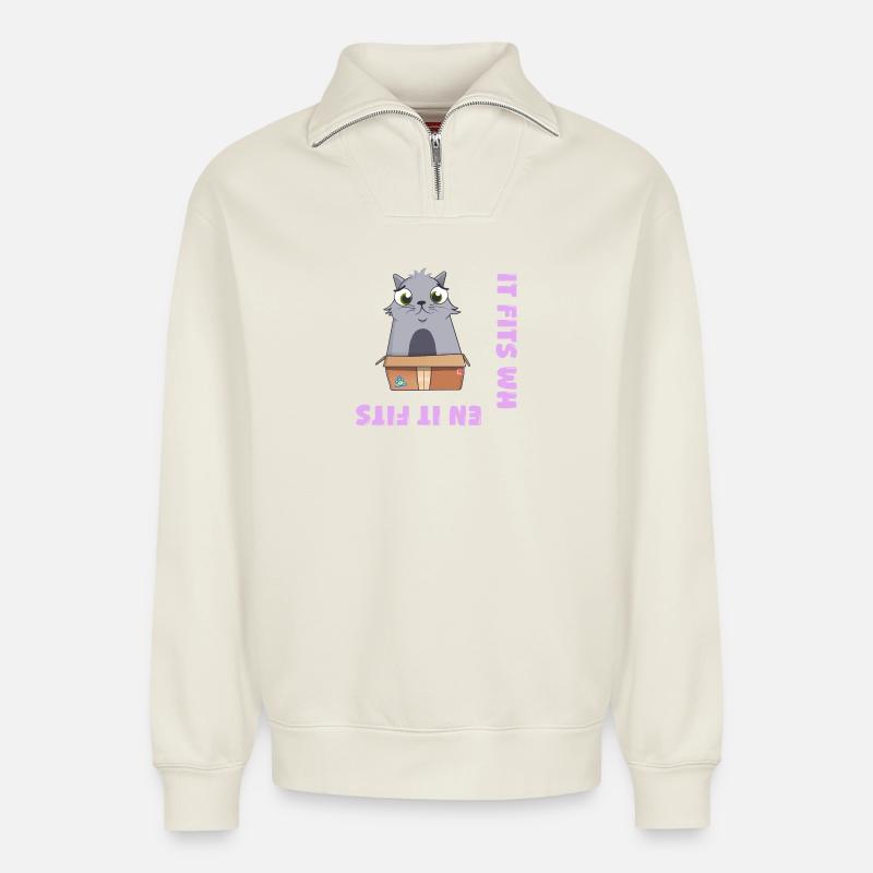 Es passt wenn es passt - Relaxed Unisex Organic Half Zip Sweatshirt – von SPREAD - Naturweiß