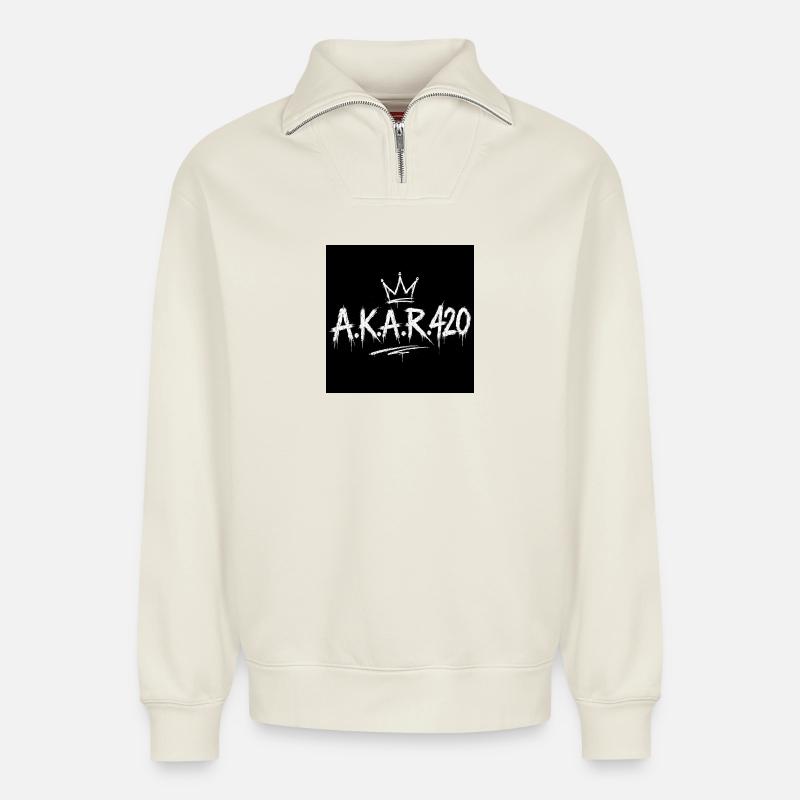AKAR420 Graffiti Krone - Relaxed Unisex Organic Half Zip Sweatshirt – von SPREAD - Naturweiß