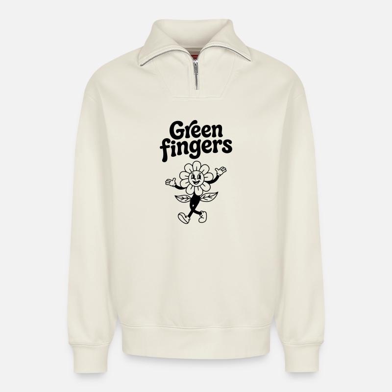 gardening - Relaxed Unisex Organic Half Zip Sweatshirt – by SPREAD - off white