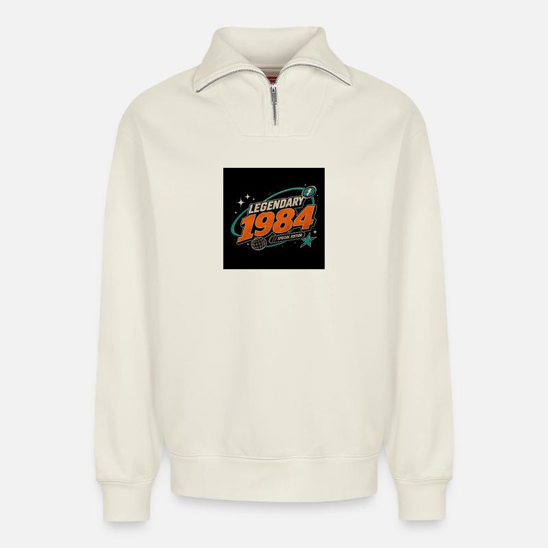 Retro Future 2003 – Édition limitée - Sweat unisexe décontracté en coton biologique à demi-zip – de SPREAD - blanc cassé