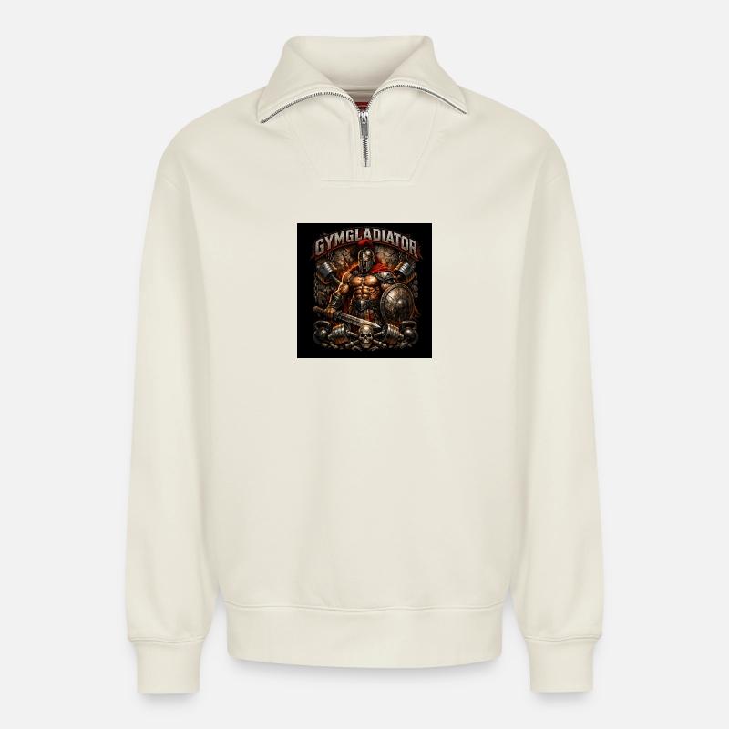 Gym Gladiator - Relaxed Unisex Organic Half Zip Sweatshirt – von SPREAD - Naturweiß
