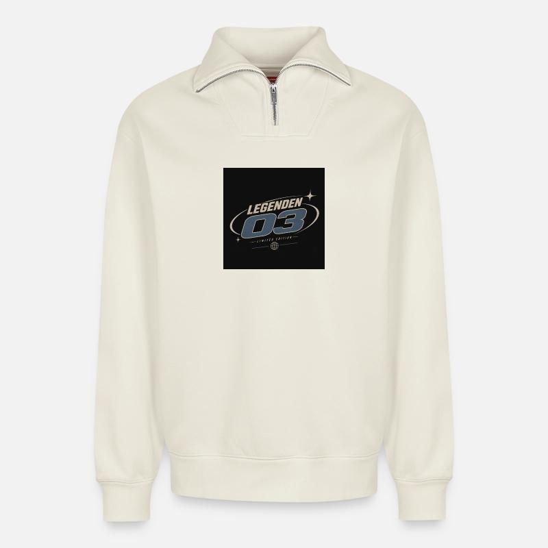 Legends 03 – Édition limitée - Sweat unisexe décontracté en coton biologique à demi-zip – de SPREAD - blanc cassé