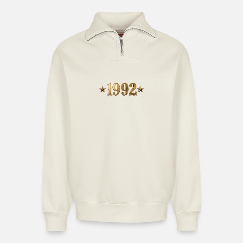 Classic Design Year 1992 - Relaxed Unisex Organic Half Zip Sweatshirt – von SPREAD - Naturweiß