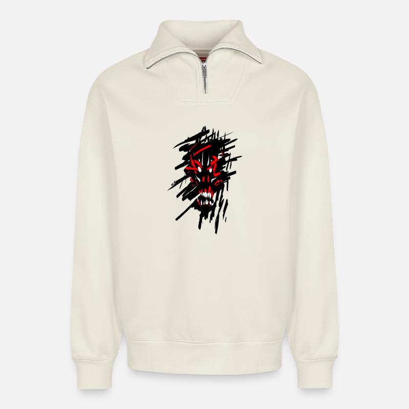 Devil horror graffiti - Relaxed Unisex Organic Half Zip Sweatshirt – by SPREAD - off white