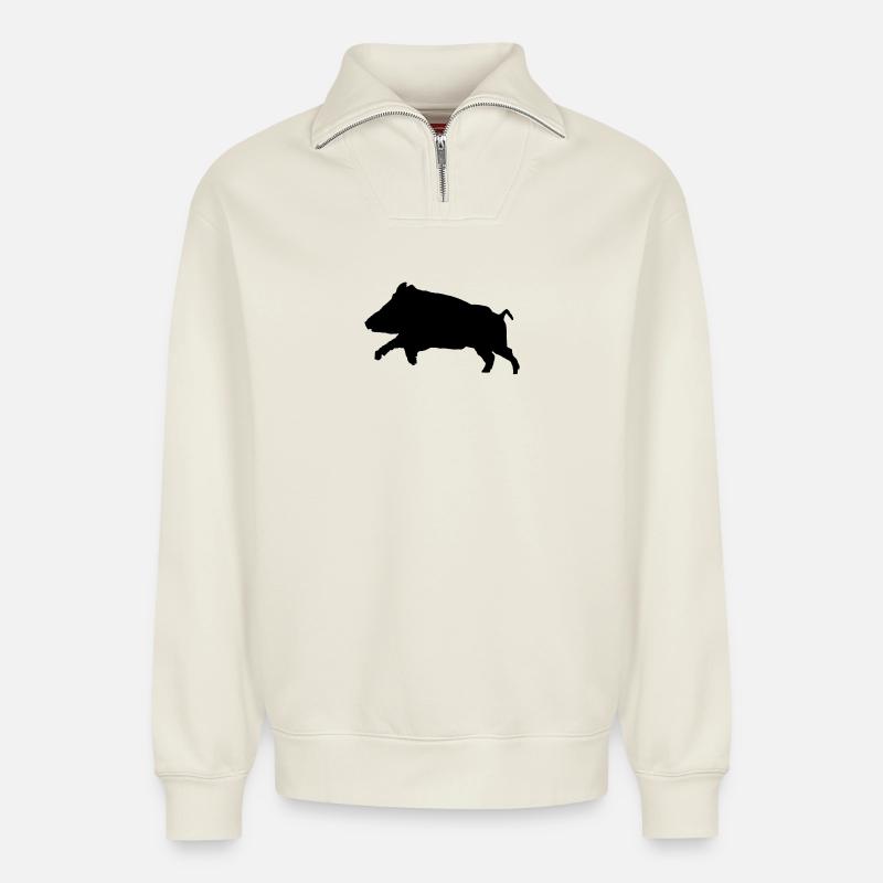 Customizable boar tshirt - Relaxed Unisex Organic Half Zip Sweatshirt – by SPREAD - off white
