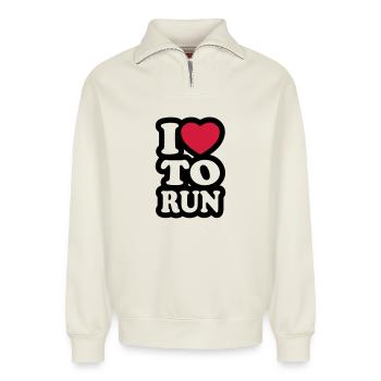 I love to run - Relaxed Unisex Organic Half Zip Sweatshirt – by SPREAD - off white - Front