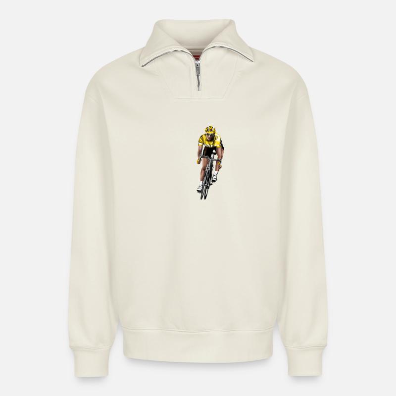 vélo de course - Sweat unisexe décontracté en coton biologique à demi-zip – de SPREAD - blanc cassé