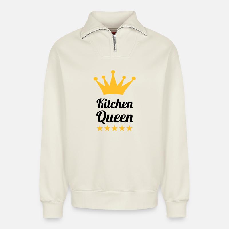 Kitchen Queen - Relaxed Unisex Organic Half Zip Sweatshirt – by SPREAD - off white