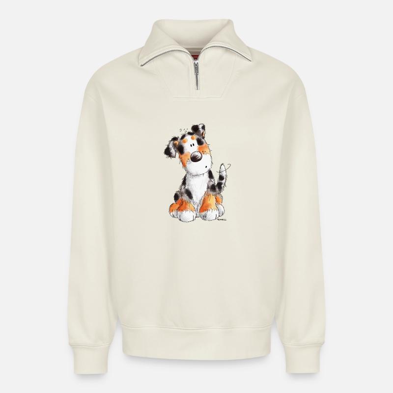 Süßer Australian Shepherd - Aussie - Geschenk - Relaxed Unisex Organic Half Zip Sweatshirt – von SPREAD - Naturweiß