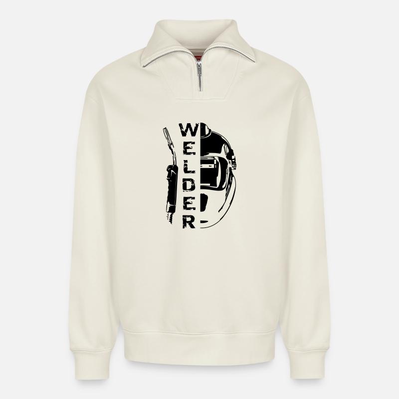 Welding Welder - Relaxed Unisex Organic Half Zip Sweatshirt – von SPREAD - Naturweiß