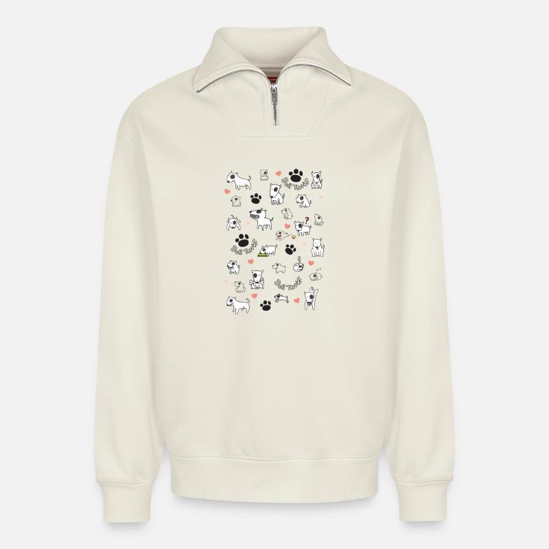 multi bull - Relaxed Unisex Organic Half Zip Sweatshirt – by SPREAD - off white