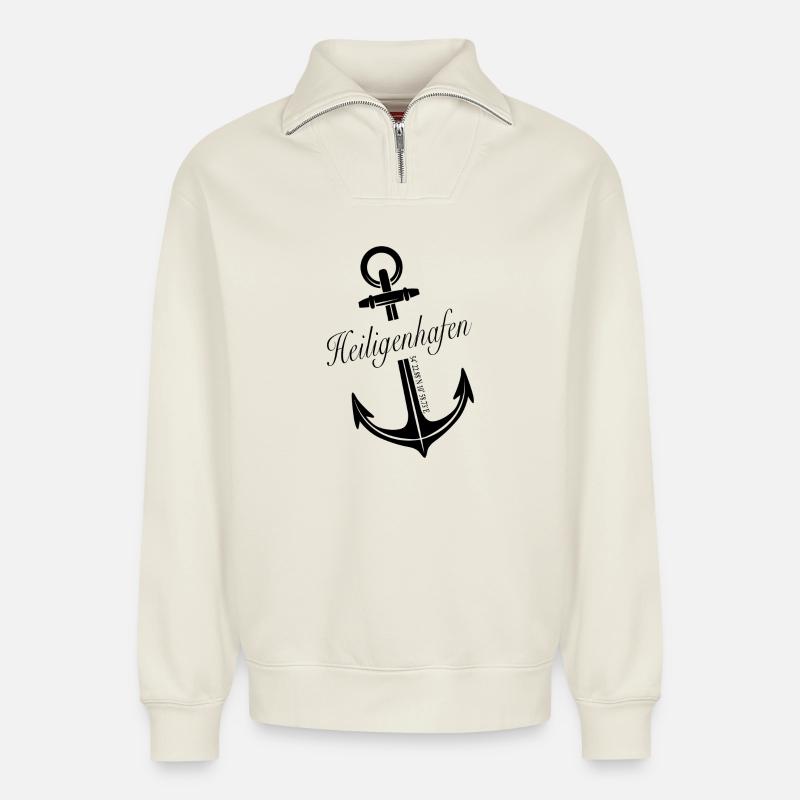 Heiligenhafen - Relaxed Unisex Organic Half Zip Sweatshirt – von SPREAD - Naturweiß