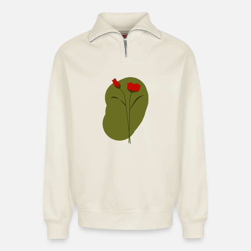 Mohn - Relaxed Unisex Organic Half Zip Sweatshirt – von SPREAD - Naturweiß