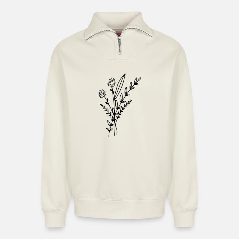 Bouquet - Sweat unisexe décontracté en coton biologique à demi-zip – de SPREAD - blanc cassé