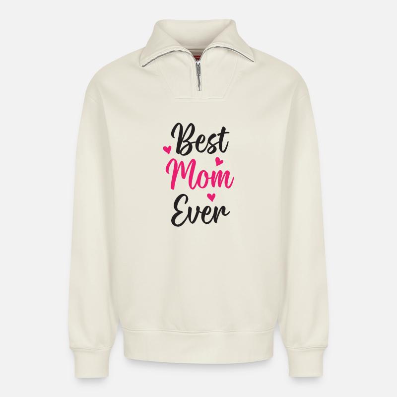 Beste Mutter aller Zeiten - Relaxed Unisex Organic Half Zip Sweatshirt – von SPREAD - Naturweiß