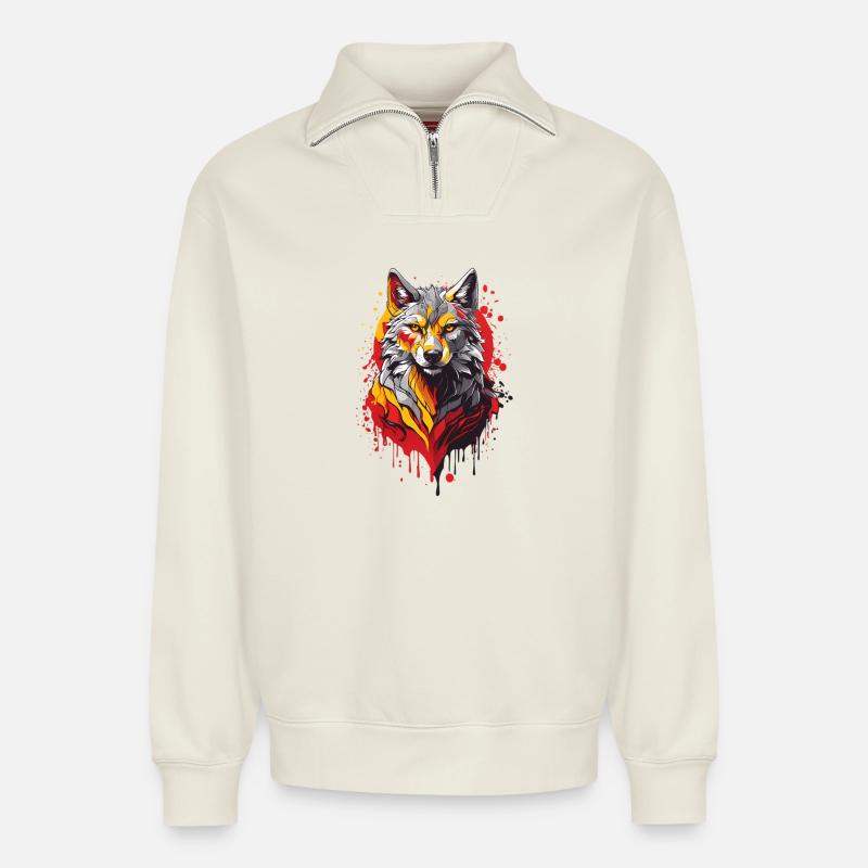 Coole Wolf - Relaxed Unisex Organic Half Zip Sweatshirt – von SPREAD - Naturweiß