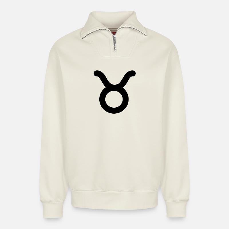 Sternzeichen Stier - Relaxed Unisex Organic Half Zip Sweatshirt – von SPREAD - Naturweiß