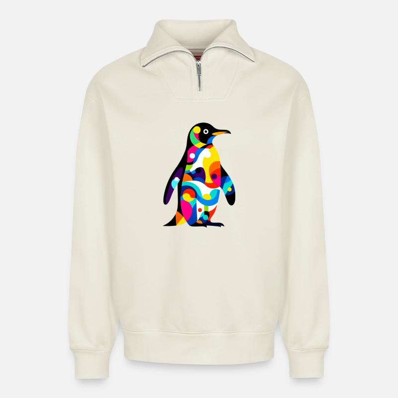 Pinguin - Relaxed Unisex Organic Half Zip Sweatshirt – von SPREAD - Naturweiß