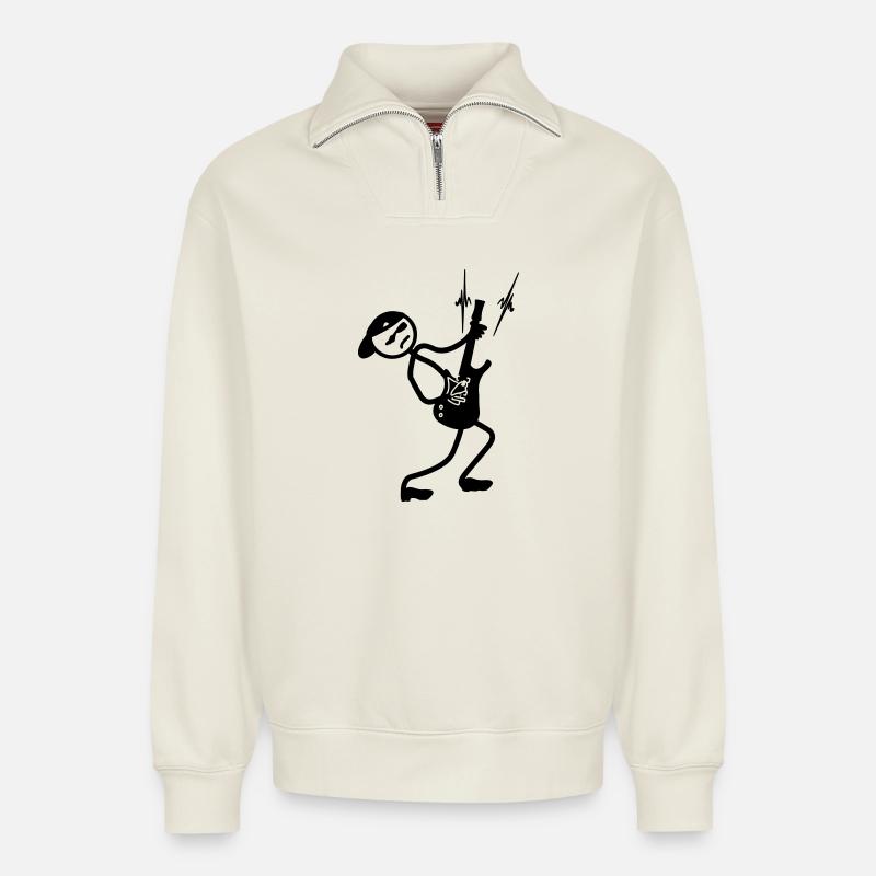 Stickmen Gitarrist 2 - Relaxed Unisex Organic Half Zip Sweatshirt – von SPREAD - Naturweiß